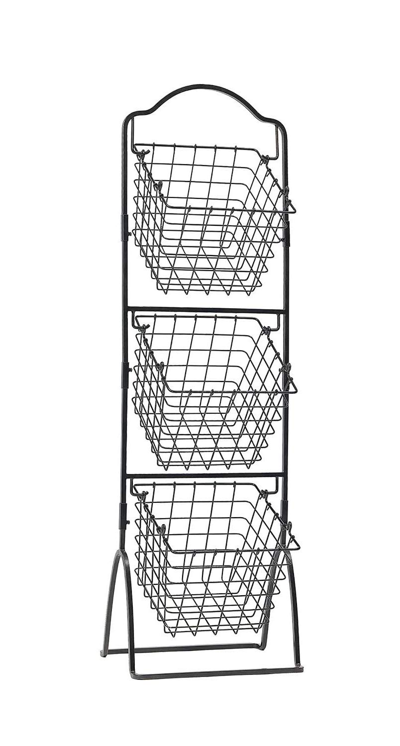 ★ Akari ★ WALLABY BASKET STAND Black Black 3 Tier Plastic Wicker Basket Table Stand | Table Stand