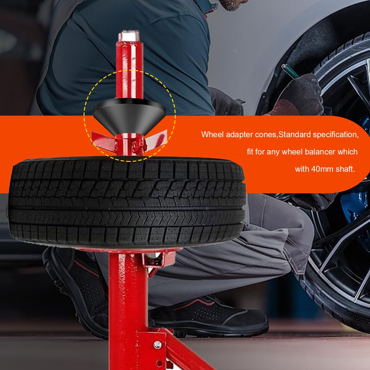 Cono equilibrador de ruedas, juego de 4 conos para máquina equilibradora de neumáticos, Cono de centrado para cambiador manual de neumáticos para eje de 40 mm, acero al carbono #45 para automóvil,