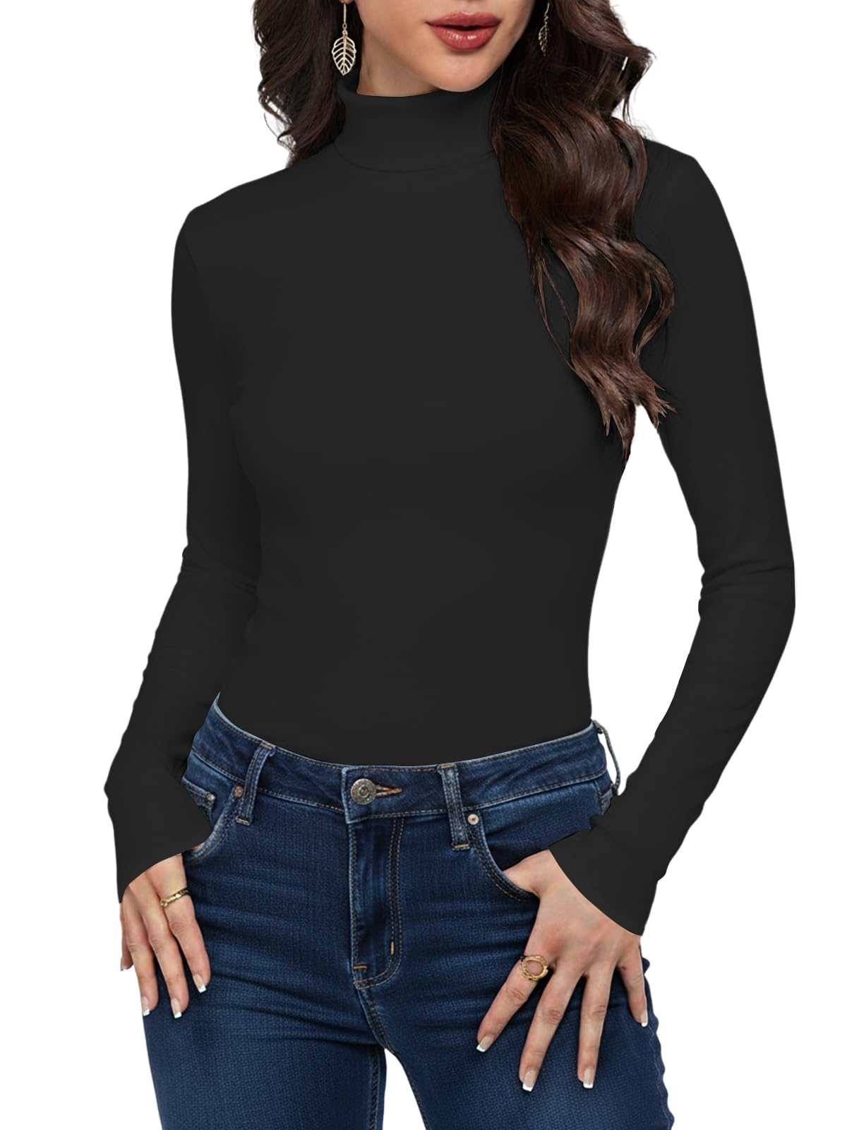 Cuptacc Rollkragenpullover Damen Slim Fit Modal Gerippt Langarmshirt | Rollkragen,Langarm Oberteile,Gerippte,Einfarbig,Basic,Weich,Bequem,Stretch,Warm,Elegante,Herbst,Winter