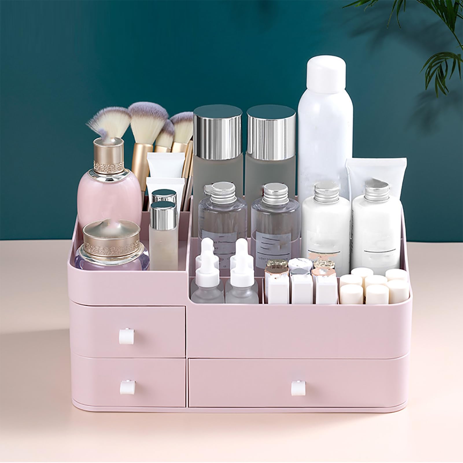 Organisateur de maquillage avec tiroirs, boîte de rangement pour cosmétiques, vitrine de beauté en plastique pour pinceaux de maquillage, rouges à lèvres, palette de fards