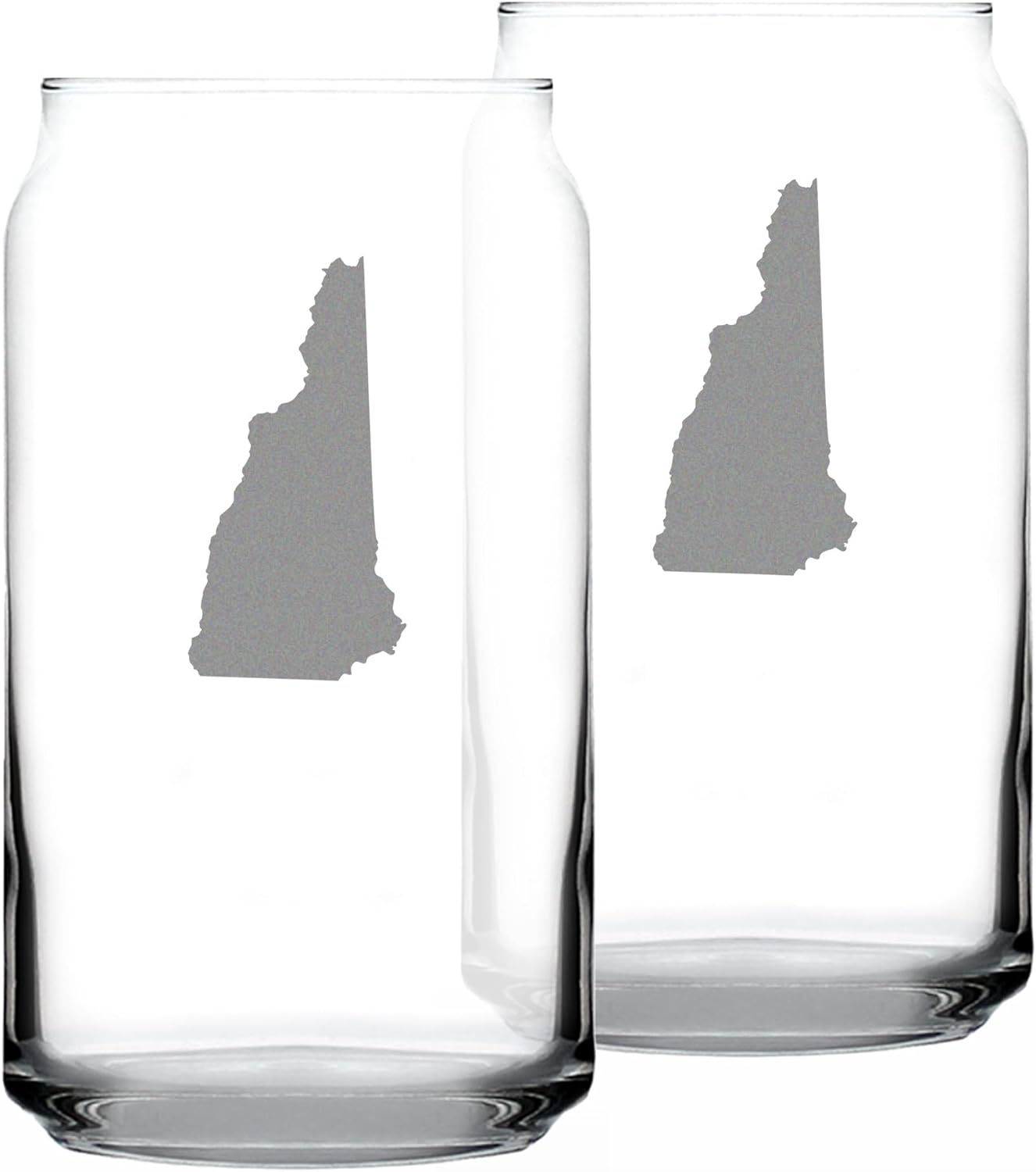 Bevvee New Hampshire State Outline Beer Can Pint Glass - State Themed Drinking Decor and Gifts for New Hampshirite Women & Men - Set of 2-16 Oz Glasses