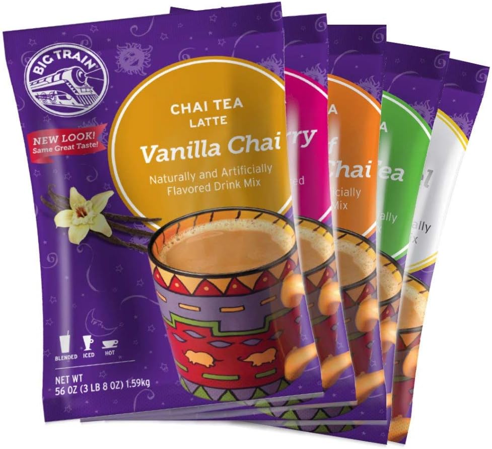 Big Train Custom Variety Pack of 5 (YOU CHOOSE YOUR FLAVORS!) I Spiced Chai, Vanilla Chai, NO Sugar Vanilla, Chocolate, Pumpkin Pie, Decaf Spiced Chai, Green Tea, Carmel Chai, Gingerbread, Raspberry)