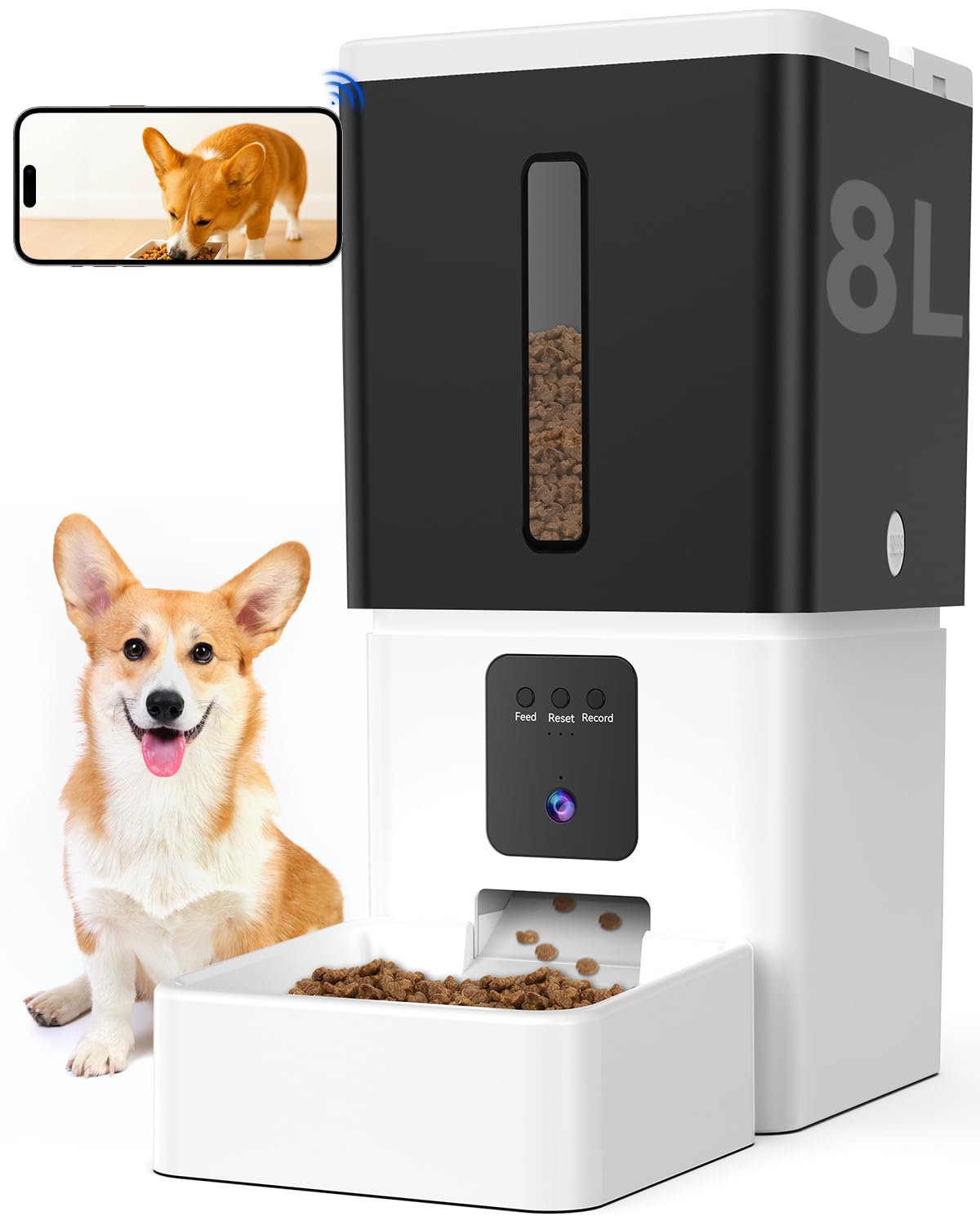 Automatic Dog Feeder with Camera: 8L/33 Cups 5G WiFi Timed Food Dispenser for Medium Dogs - 1080P HD Night Vision Video Recording 2-Way Audio APP Control