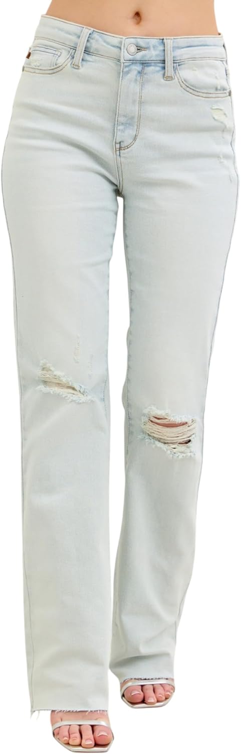 Judy Blue Womens Jeans - Mid Rise Destroy & Fray Hem Bootcut