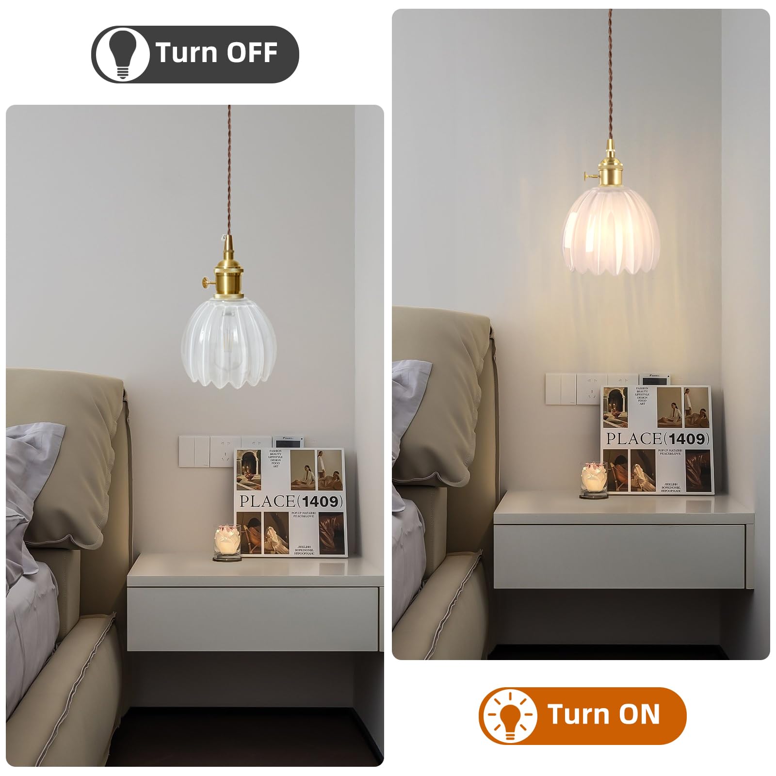 Mikeru Vintage Industrial Style Dining Room Pendant Light, Brass Glass Pendant Light, Medieval Style Living Room Bedroom Light Fixture - Image 4