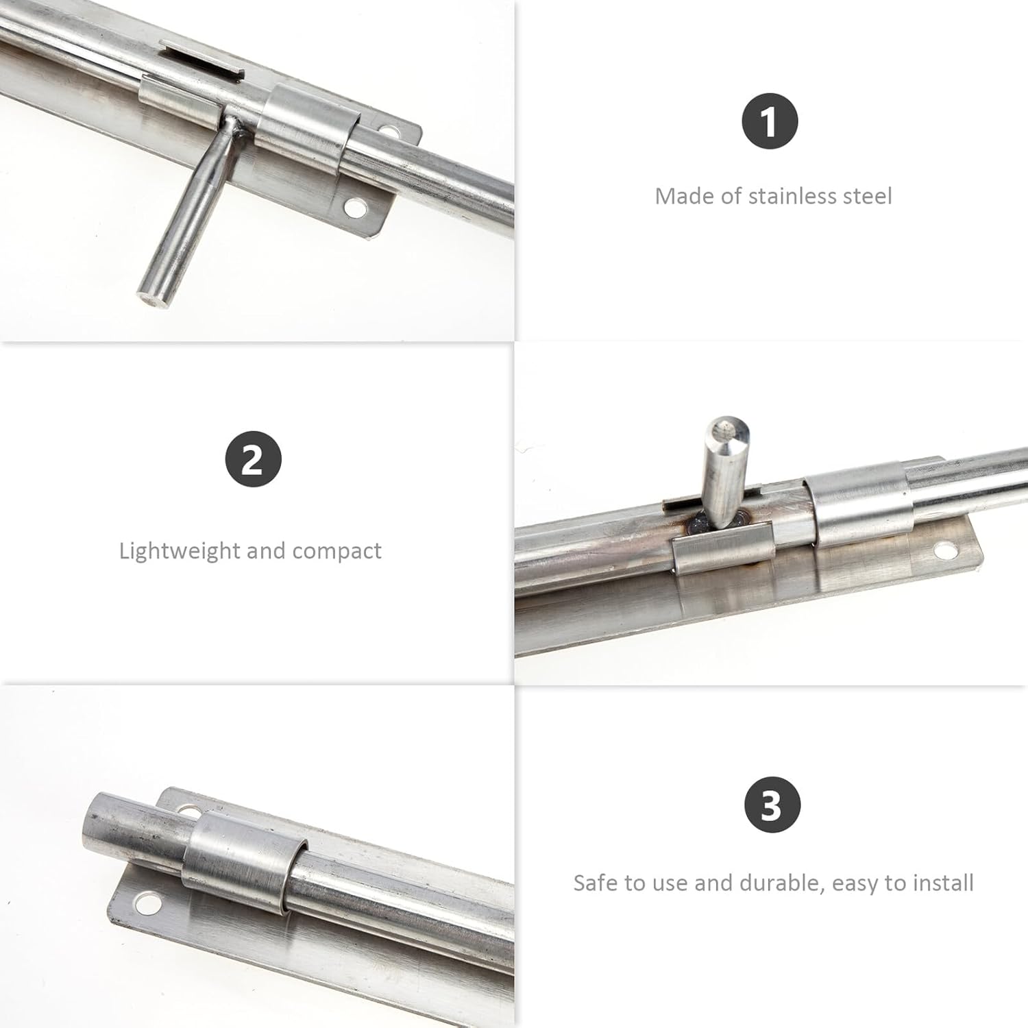 Heavy Duty Stainless Steel Door Latch Lock Anti-Theft Sliding Bolt for Home and Hotel Doors Silver Finish Gate Bolt for Security and Safety