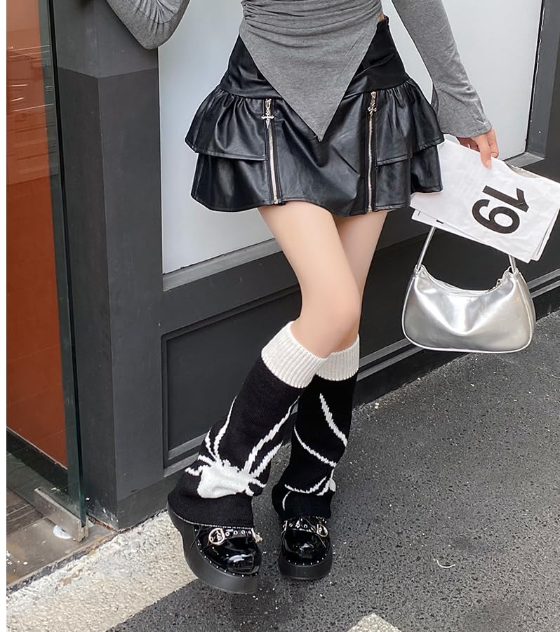 Image of WODECASA Girls Kawaii Leg Warmers Knitted Flared Leg Sleeves Goth Crochet Baggy Cuff Ankle Heap Socks