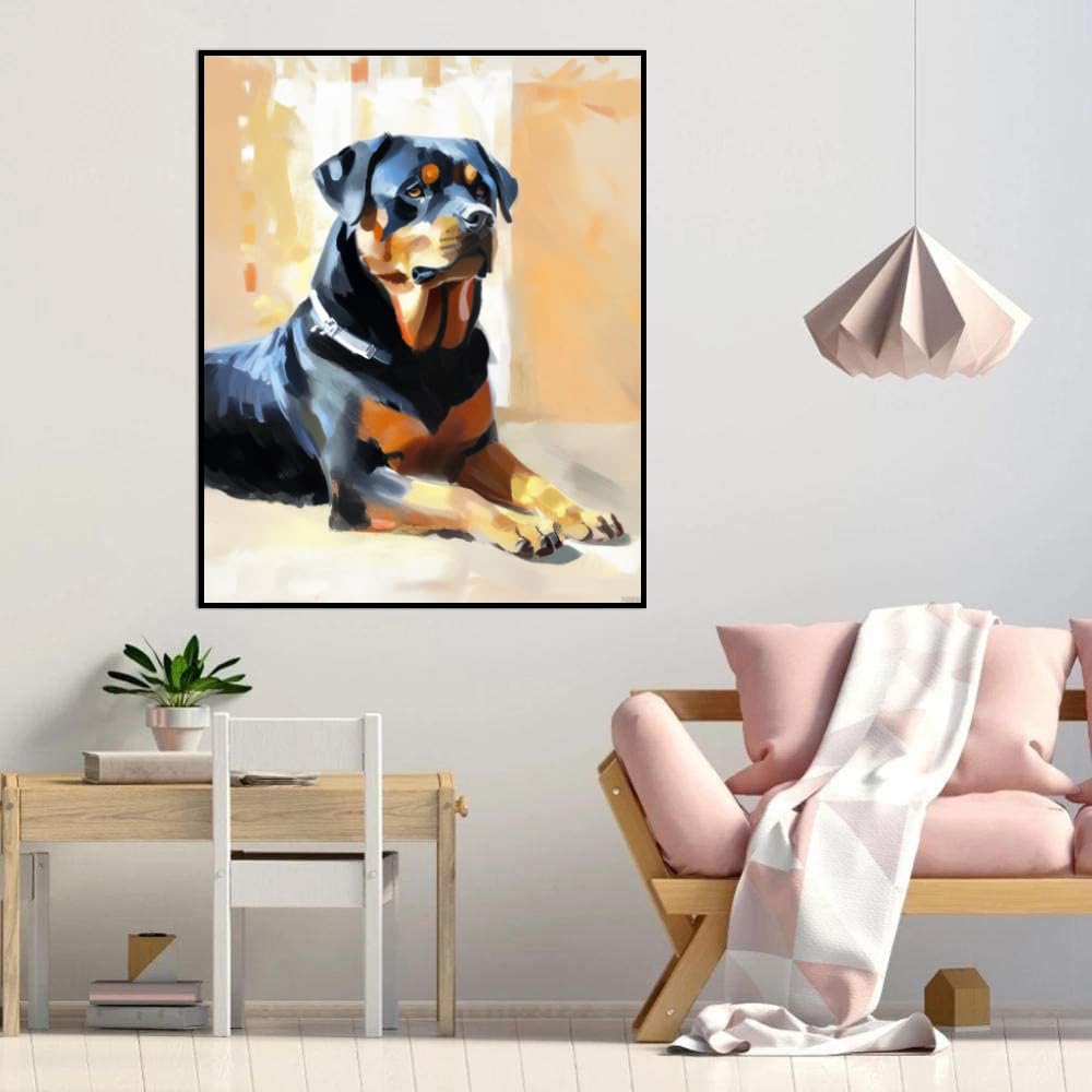 Paint by Numbers Rottweiler Dog DIY Acrylic Painting Kit with Brushes Pigment Oil Painting Artwork Adults Beginners Wall Decor 12x16inch(30x40cm) Frameless