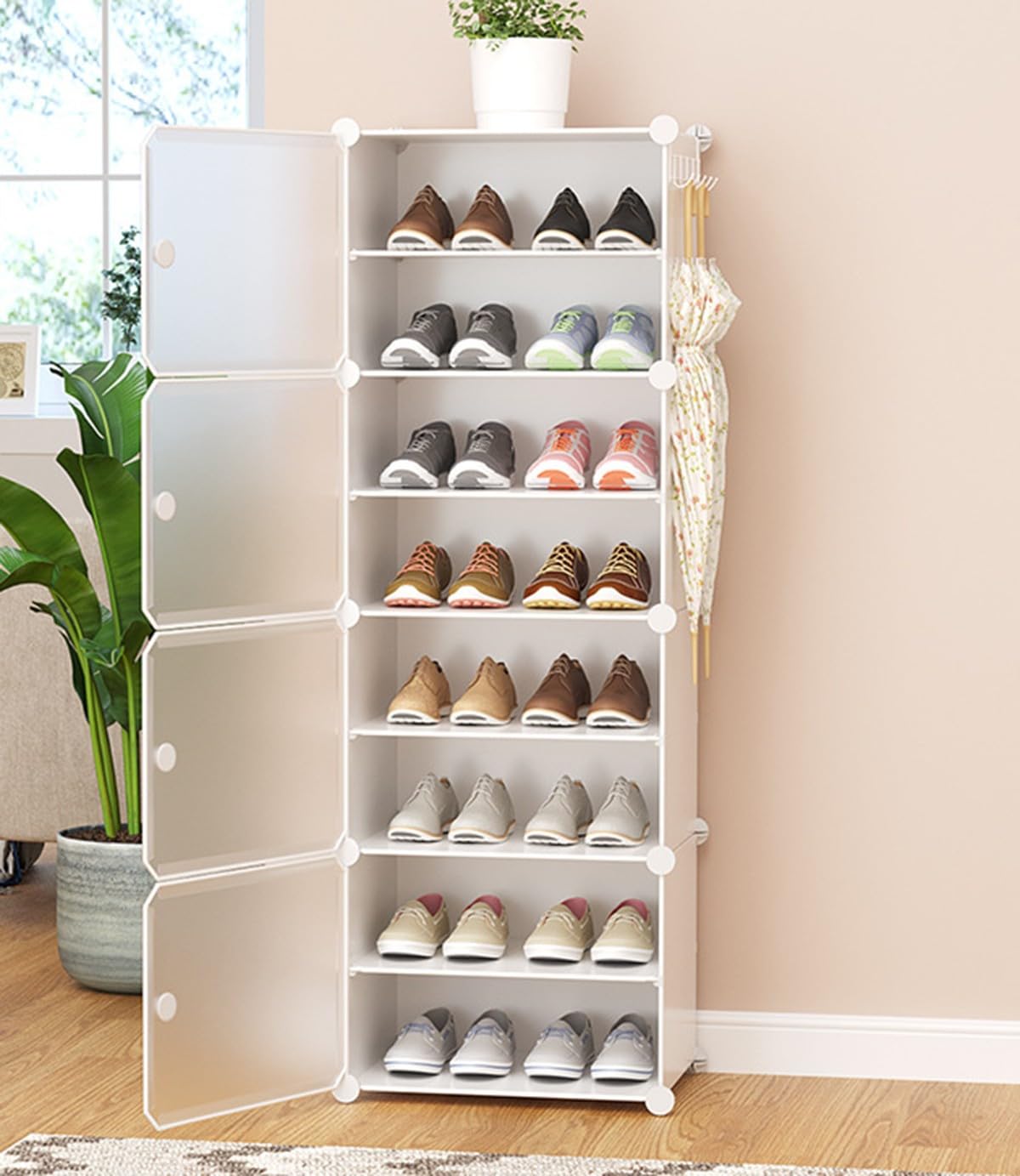 Organizador de zapatos modular con puerta lateral y divisiones extraíbles