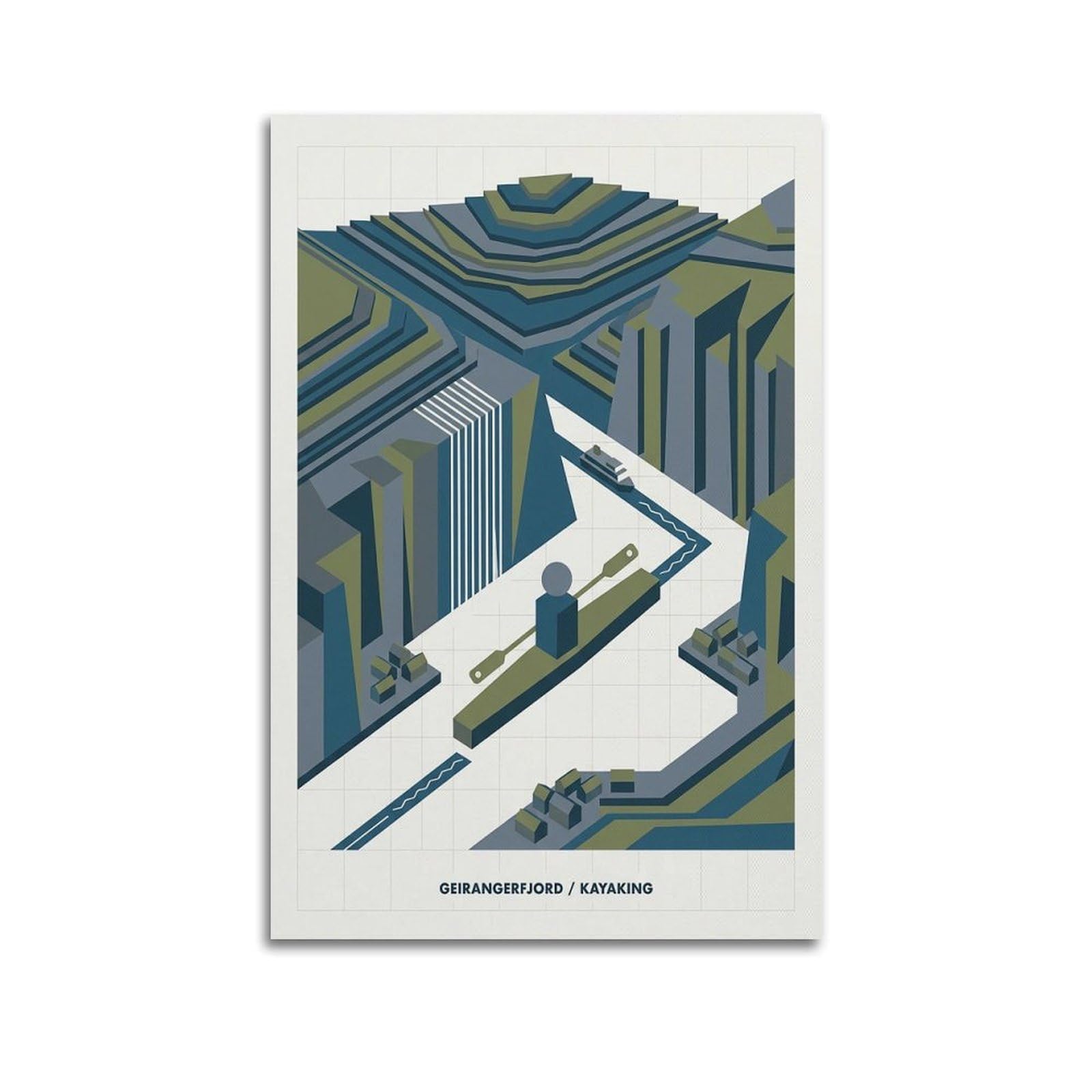 XKUGA Modern Bauhaus Norway Fjord Kayaking Sport Travel Poster Modern Decorative Canvas Prints - Ideal Wall Art for Family, Man Cave, Game Room, Boys & Girls Bedroom 24x36inch(60x90cm)