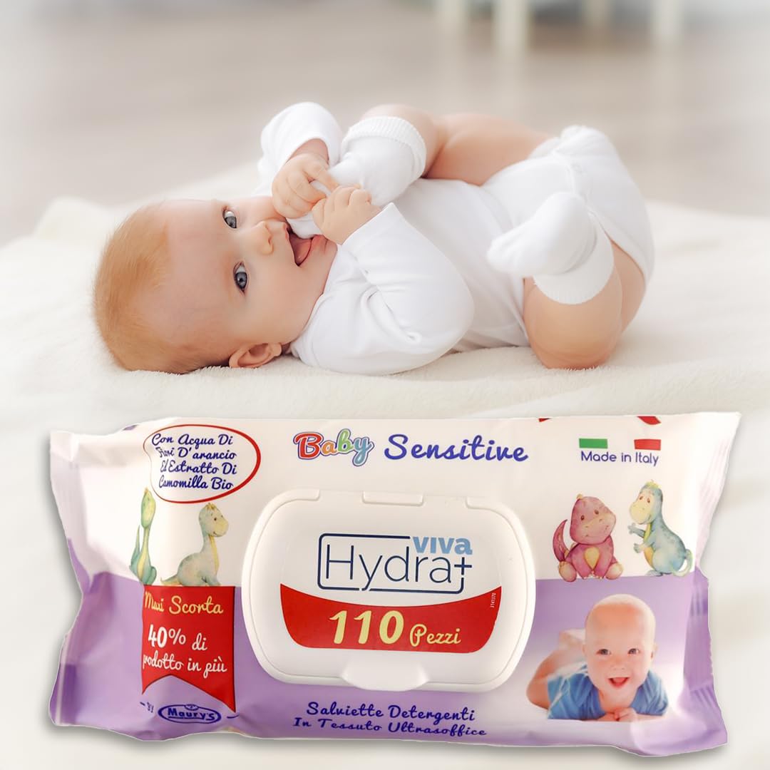 Maury's Salviette per Neonati Idratanti e Detergenti - Umidificate a Base di Acqua per Pelli Sensibili e Delicate con pH Neutro - Corpo Viso e Cambio Pannolino (SENSITIVE - 2460 Pz (24 Confezioni))