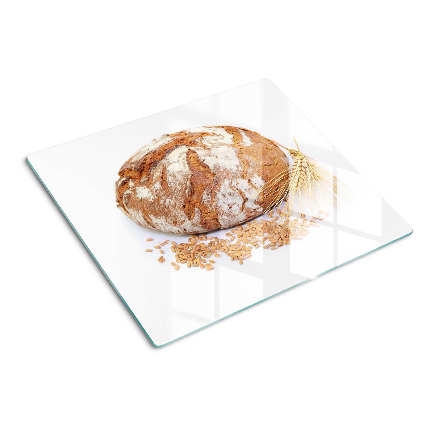 Tagliere in Vetro 60x52 cm Facile da Pulire Rettangolare con Stampe da Cucina Antigraffio Durevole e Igienico con Piedini Antiscivolo Resistente al Calore - Pane e grano