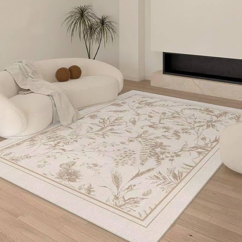 Tapis floral ethnique lavable grand tapis beige salon et chambre