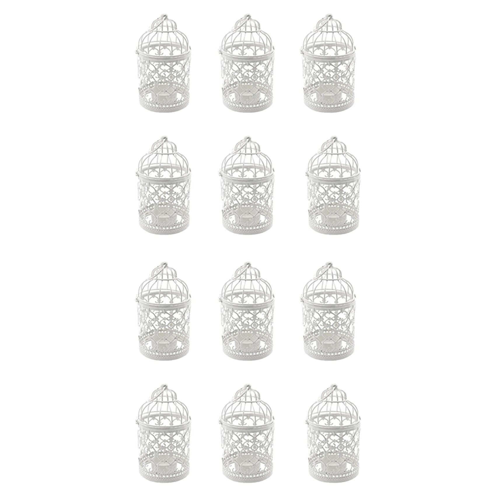 VIOPDER 12 Pcs Candle Tea Light Holders Metal Hanging Hollow Birdcage Lantern Vintage Decorative Centerpieces of Wedding Party