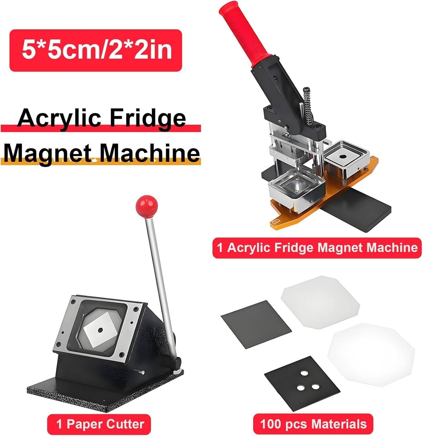 Fridge Magnet Machine Badge Maker Machine 120 Pieces of Materials + Paper Cutter + Fridge Magnet Making Machine, Fridge Magnet Badge Making Machine for Decorating Fridge,5*.5cm2*2-5*.5cm2*2in