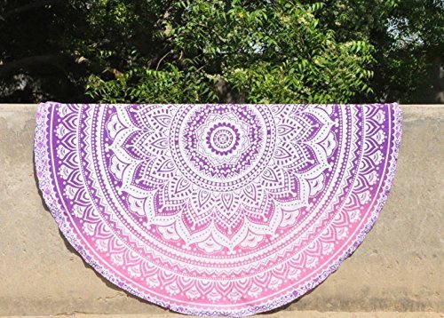 Jaipur Handloom Round Beach Tapestry Mandala Decor/Yoga Mat Meditation Picnic Rugs Circle (Pink, Round 70