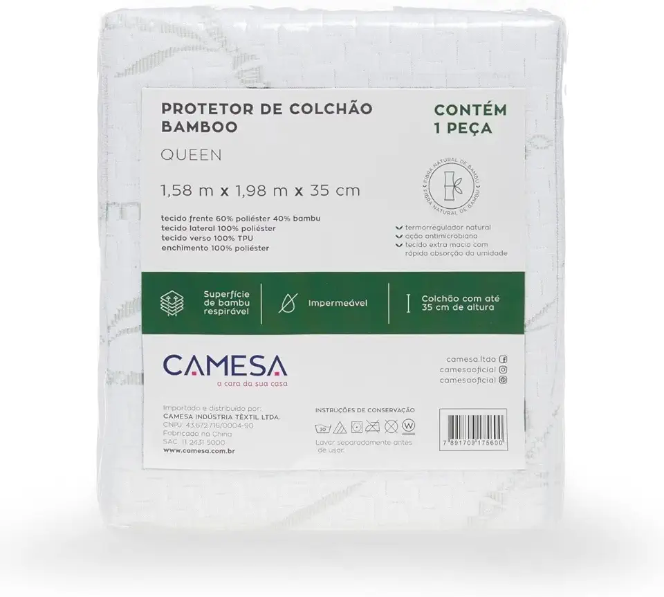 Camesa Protetor De Colchão Bamboo Blend Impermeável Queen 158x198x35cm - Branco