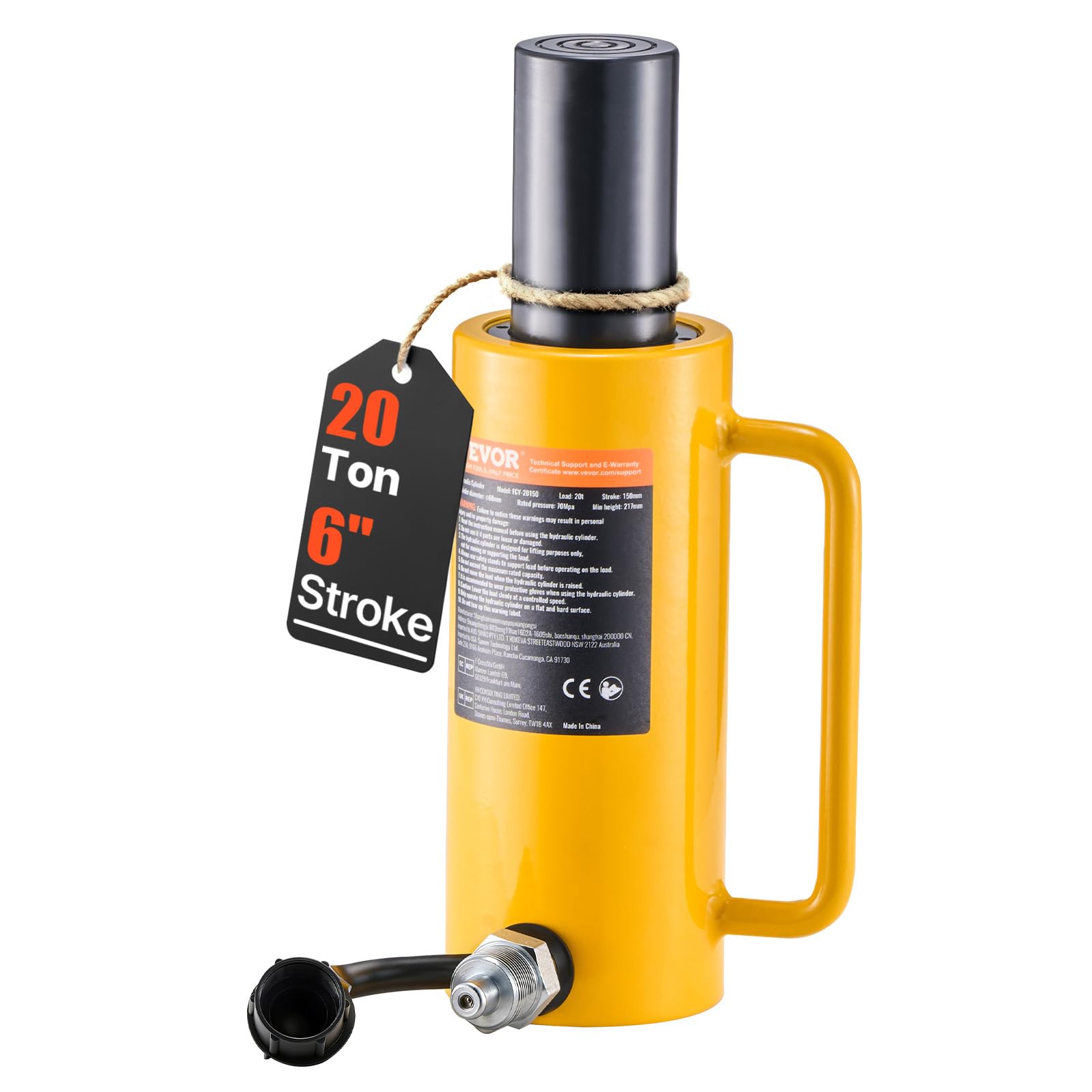 VEVOR Hydraulic Trolley Jack 20 T Capacity for Car, Piston Stroke 150 mm, Simple Effect, Total Height 210 mm, for Car, Van, Boat, Truck, Caravan