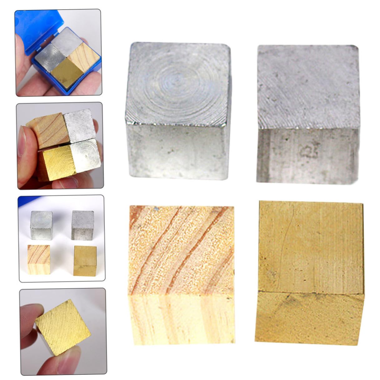 SHINEOFI Ensemble de 4 Cubes de Densité en Fer, Aluminium et Bois Instrument Pédagogique Scientifique pour Expérimentation Physique Collège Blocs de Même Taille pour Mesure Précise