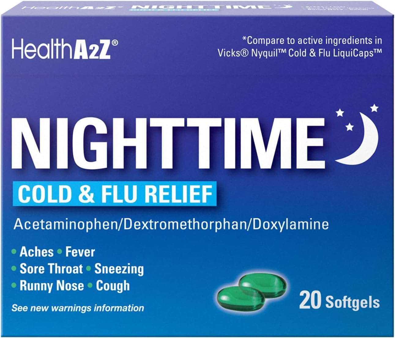 HealthA2Z® Nighttime | Cold & Flu Medicine | Powerful Multi-Symptom Nighttime Relief | 20 Softgel (Pack of 24) | Value Pack