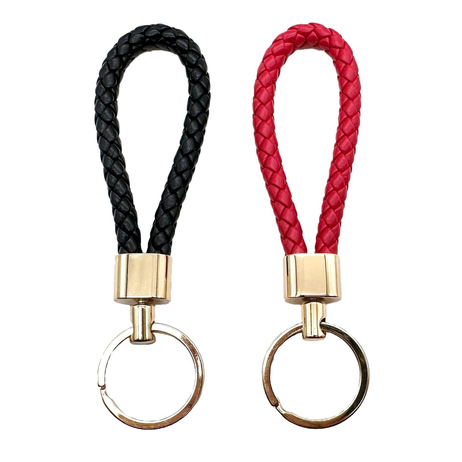 2 Pcs Braided Leather Keychain, Keychain Straps for Men and Women, Metal Keyring for Home Car Keys