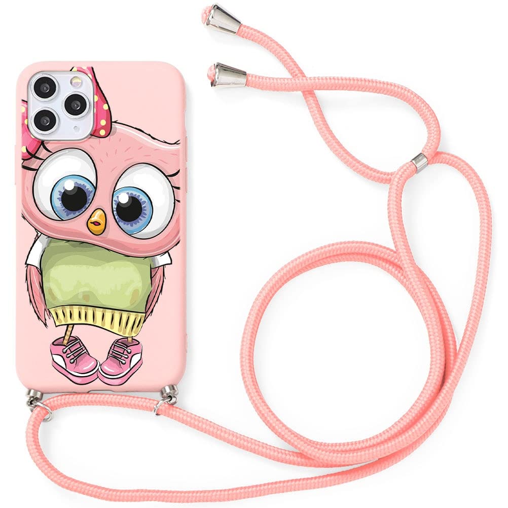 Phoona Crossbody Case for Apple iPhone 13 mini 5.4", Neck Strap Chain Necklace Protective Cover with Adjustable Cord Lanyard Rope TPU Silicone Shockproof Shell for iPhone 13 mini-Owl Design