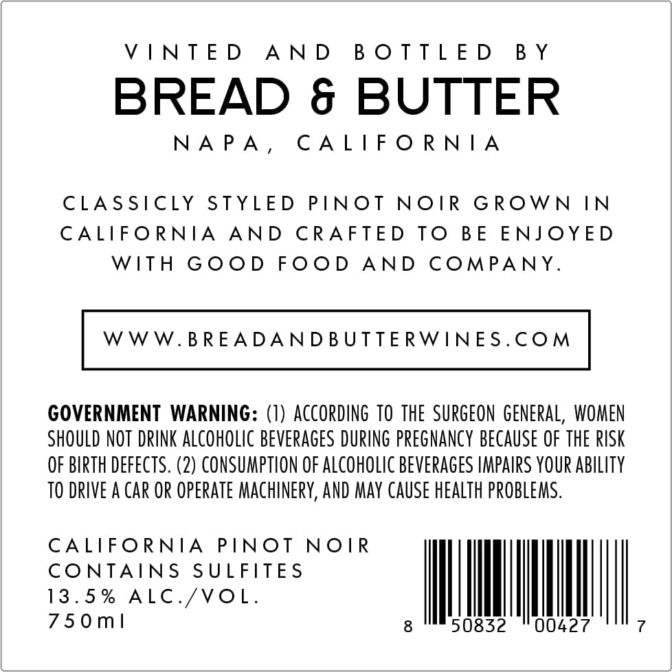 Bread & Butter Pinot Noir, Red Wine, 750 mL Bottle