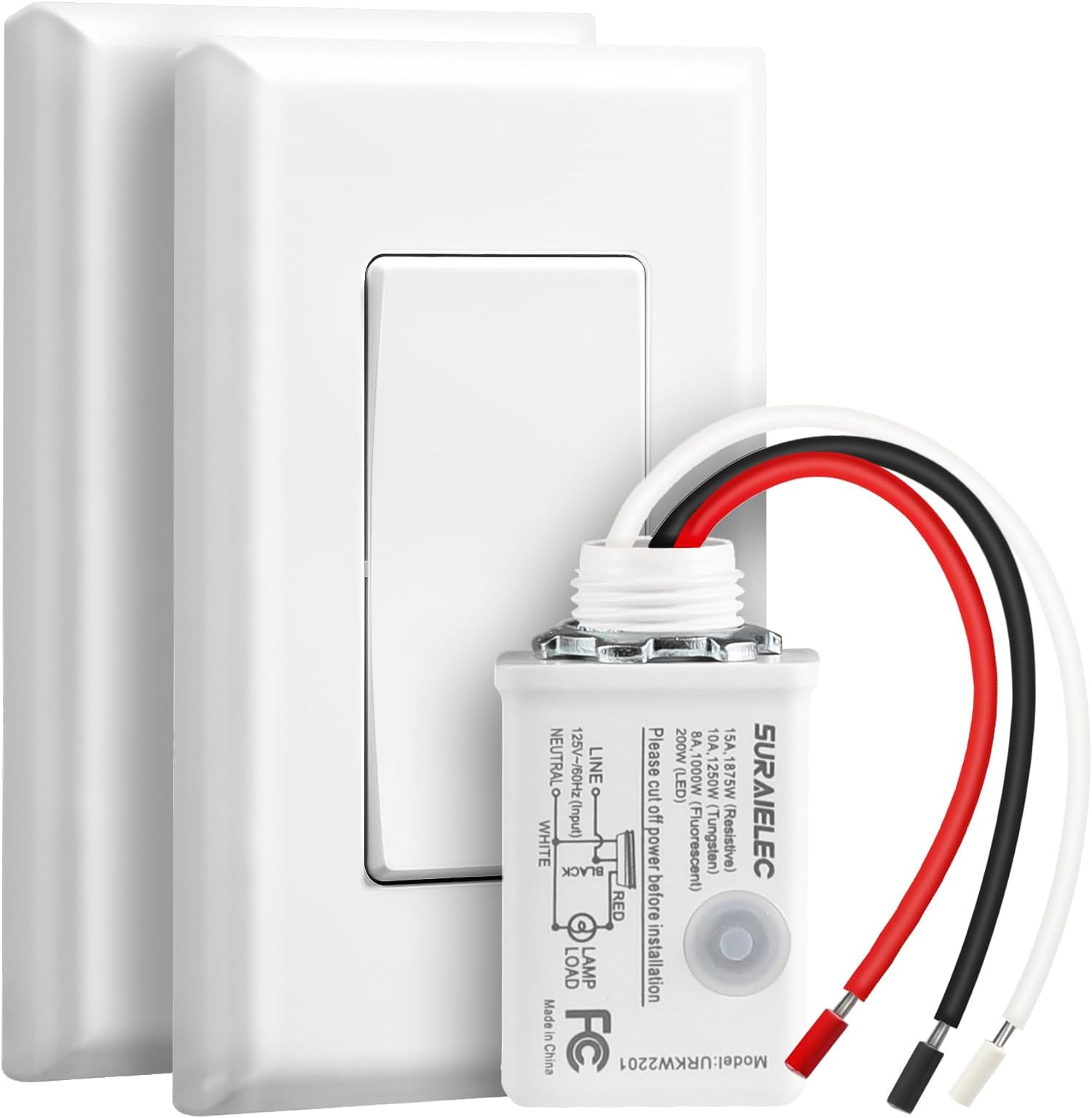 Wireless Light Switch and Receiver Kit, 15A High Power, Wireless, RF Range 30 Meters, Programmable Remote Control, 3-Way Wall Switches for Lamp, Light