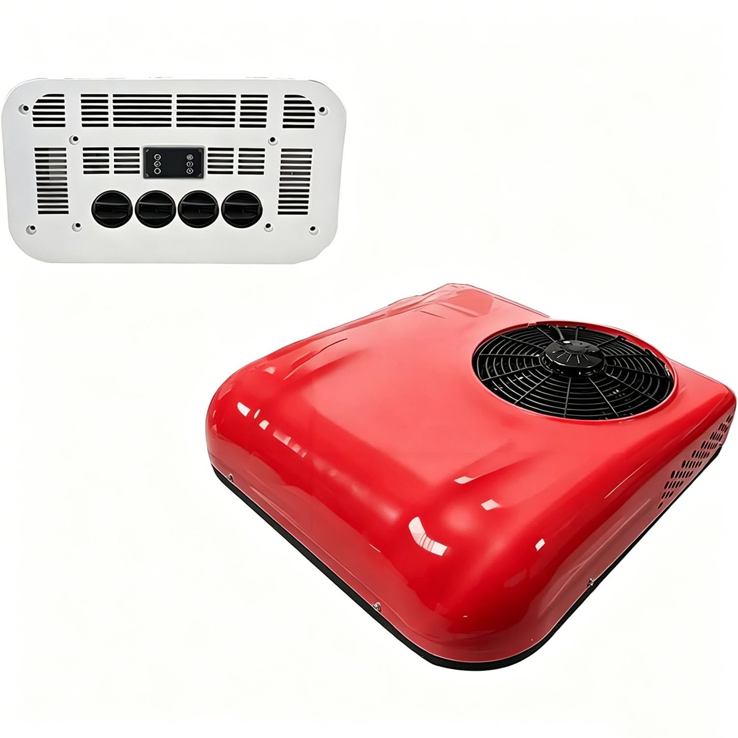 COAKUE Low Noise Car Roof Air Conditioner, 12V/24V DC Rooftop Air Conditioner, Truck Air Conditioner, 8800BTU Fast Cooling for RV Camper Truck Motorhome Trailer Red-24V
