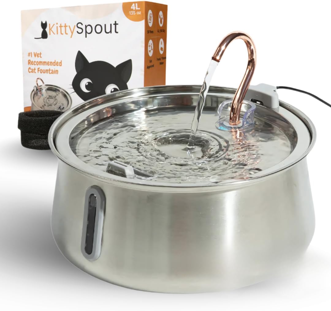 Stainless Steel Cat Water Fountain Automatic Drinking Fountain, Quiet Circulating Water Bowl, Dishwasher Safe, Indoor Pet Fountain for Hydrated Healthy Cats (Stainless Steel, 4L Corded) Stainless Steel 4L Corded