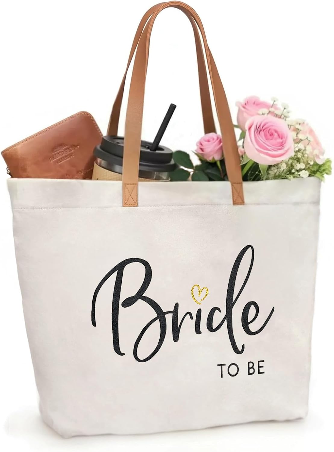 ELEGANTPARK Bride Gifts Bride to Be Bag Engagement Wedding Gifts Bridal Shower Bachelorette Party Large Travel Shoulder Bag Canvas Totes with Zipper