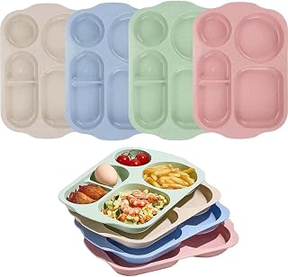 Unbreakable Divided Portion Plates,12 Inch Large Fast Food Tray for Adults,Plastic Dinner Plate Feeding Food Training Dish for Daily Use,Reusable Section Lunch Plates for Kitchen Picnic,4 Colors