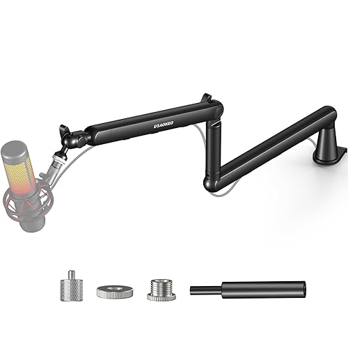 Microphone Arm,Aokeo AK-55 Desk Low Profile Adjustable Mic Boom Arm Stand,Suitable For Blue Yeti,Snowball iCE, HyperX QuadCast,SoloCast,Elgato Wave,Etc - Black