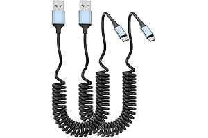 Coiled USB C Cable, 2Pack Retractable iPhone 15 Charger