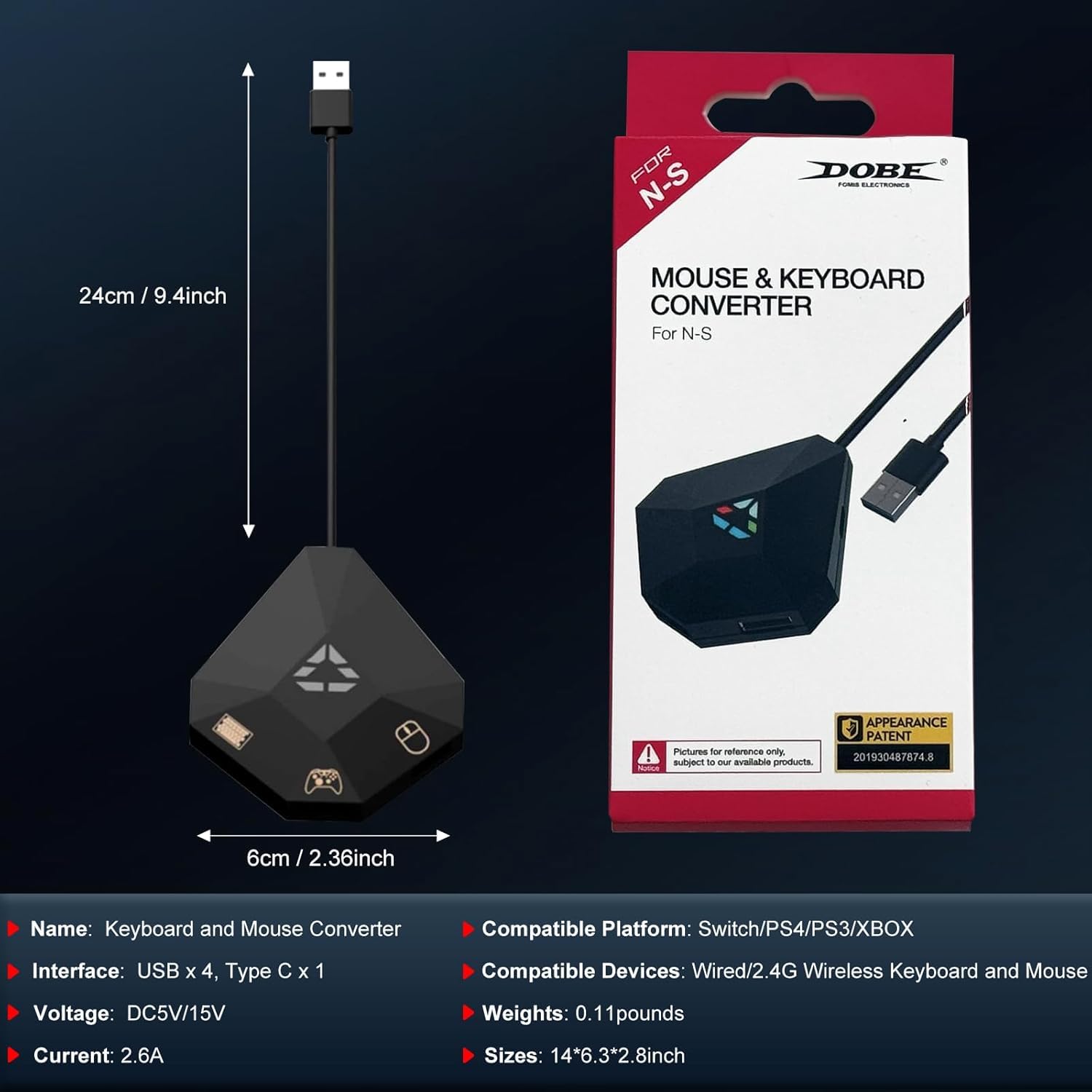 arVin Adaptateur clavier et souris pour Nintendo Switch, convertisseur clavier et souris filaire pour PS4/PS3/Xbox One/Xbox 360 Console, adaptateur supportant le mappage personnalisé