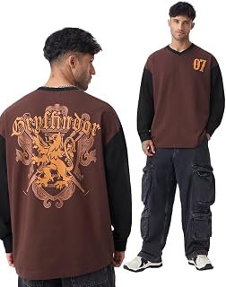 The Souled Store Harry Potter: Men and Boys Long Sleeves V-Neck Graphic Printed Varsity Casual Drop Shoulder Streetwear Li... Price In India