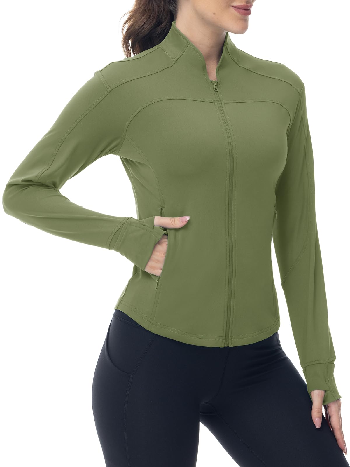 YSENTO Damen Sportjacke Laufjacke Funktionsjacke Wanderjacke Leicht Langarm Yoga Gym Sport Oberteil Atmungsaktive mit Daumenloch