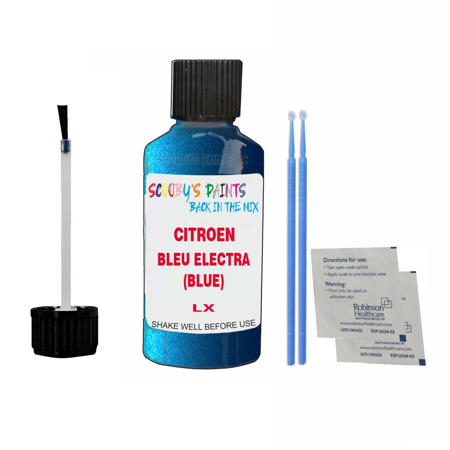 Scoobys Paints Back In The Mix Bleu Electra (Blue) Touch Up Paint For Citroen C1 Lx 2008-2017 30Ml Bottle Brush Scratch Stone Chip Repair Pen
