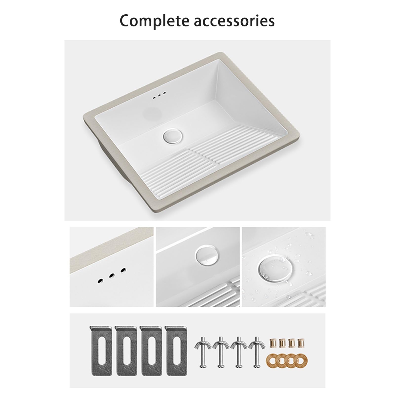 Fregadero de cerámica para baño con lavabo, lavadero de porcelana y fregadero de baño con desbordamiento y escurridor
