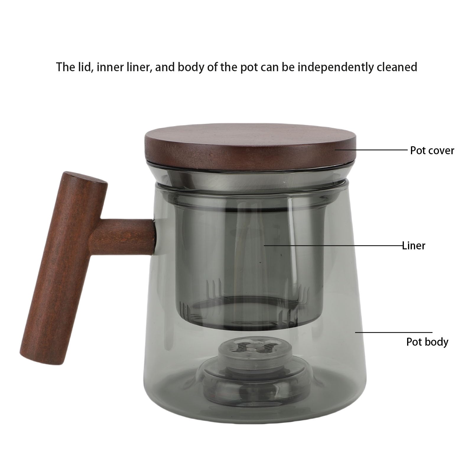 Luocute 500-ml-Wasserstoff-Teekanne, Protonenmembran-Anodenbeschichtung, Wasserstoff-Wasserstoffgenerator (6000–8000 ppb), mit Holzgriff und Wassertrennsystem, für Losen Tee und