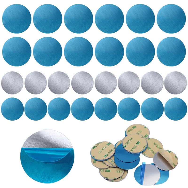 flintronic Placas de Metal Autoadhesivas, Placa de Metal para Imanes, Placas de Metálicas con Adhesivo Redondas, para Soporte Teléfono Movil Coche Magnético, Figuras Tonie