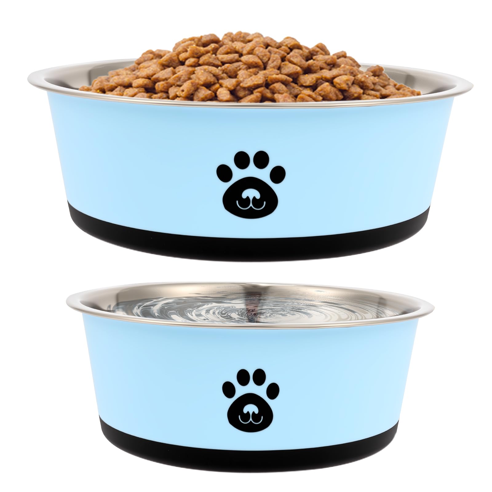 2 Pack Stainless Steel Dog Bowls (860ml & 1560ml) Dog Feeding Bowls with Non Slip Silicone Base, Metal Puppy Plate, Pet Food Feeding Dishes and Water Bowl Set for Small Medium Large Dogs