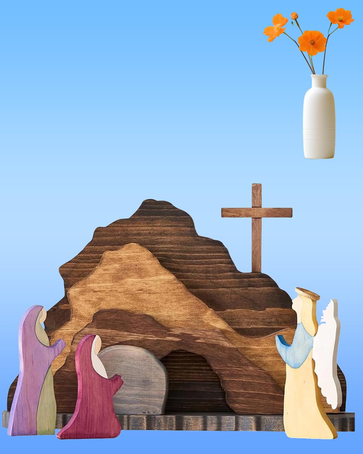 Escena De Resurrección De Pascua, Decoración De Pascua Hecha A Mano, Cruz De Madera, Decoración De Escena De Resurrección Para Familia/niños, Decoración De Primavera De Jesucristo, Estatuas De Madera
