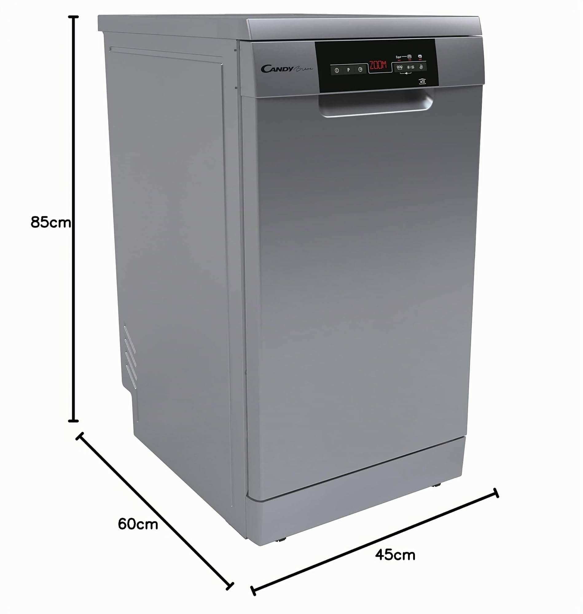 Candy Brava CDPH 2D1145X, Lavavajillas 45CM, 11 Servicios, Add-Dish, 7 Ciclos, Tercera Bandeja, Función Express, 45DB, Indicador Sal y Abrillantador, Sistema Aquastop, Inicio Diferido, Inox