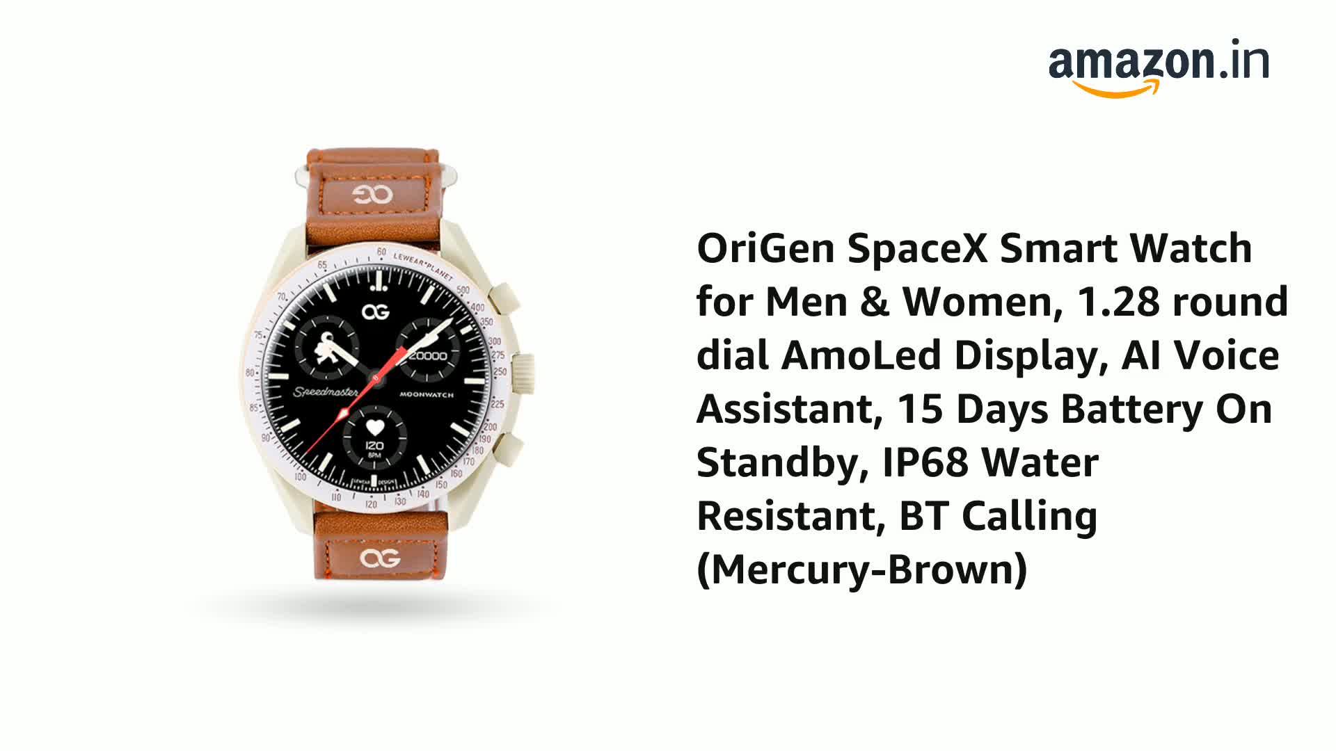 OriGen SpaceX Smart Watch for Men & Women, 1.28 Round dial AmoLed
