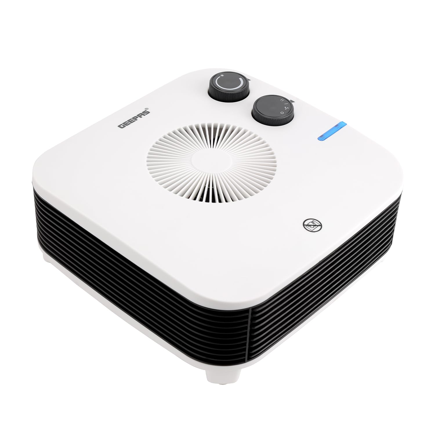 Geepas Portable Fan Heater – Flatbed Heater, Adjustable Thermostat with 2 Heat Settings 1000-2000W & Overheat Protection - Lightweight Heater with Cool, Warm & Hot Wind – 2 Years Warranty
