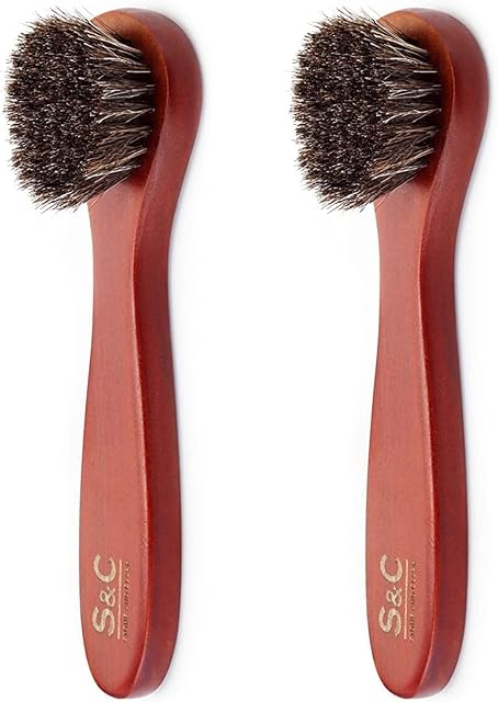Stone and Clark Dauber Shoe Brush Set - 2 Horse Hair Shoe Brushes for Leather Footwear Shining & Bag Care - Applicator Tool for Cream & Polish - Made of White Horse Hair & Lotus Wood Handle