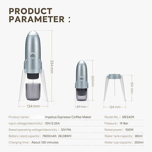 Miniatura 3 de Cafetera eléctrica portátil de café expreso, cafetera de viaje para camping, autocalentamiento 3 en 1, para café molido y cápsulas DG NS para Gris
