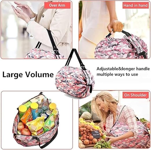 YAVRIXZ Folding Supermarket Shopping Bag Waterproof Zipper Tote Handbag with Designer Pattern, Reusable. Roll and Compact. Lightweight Shoulder Travel Bag for Men and Women, Folds to Pocket Size