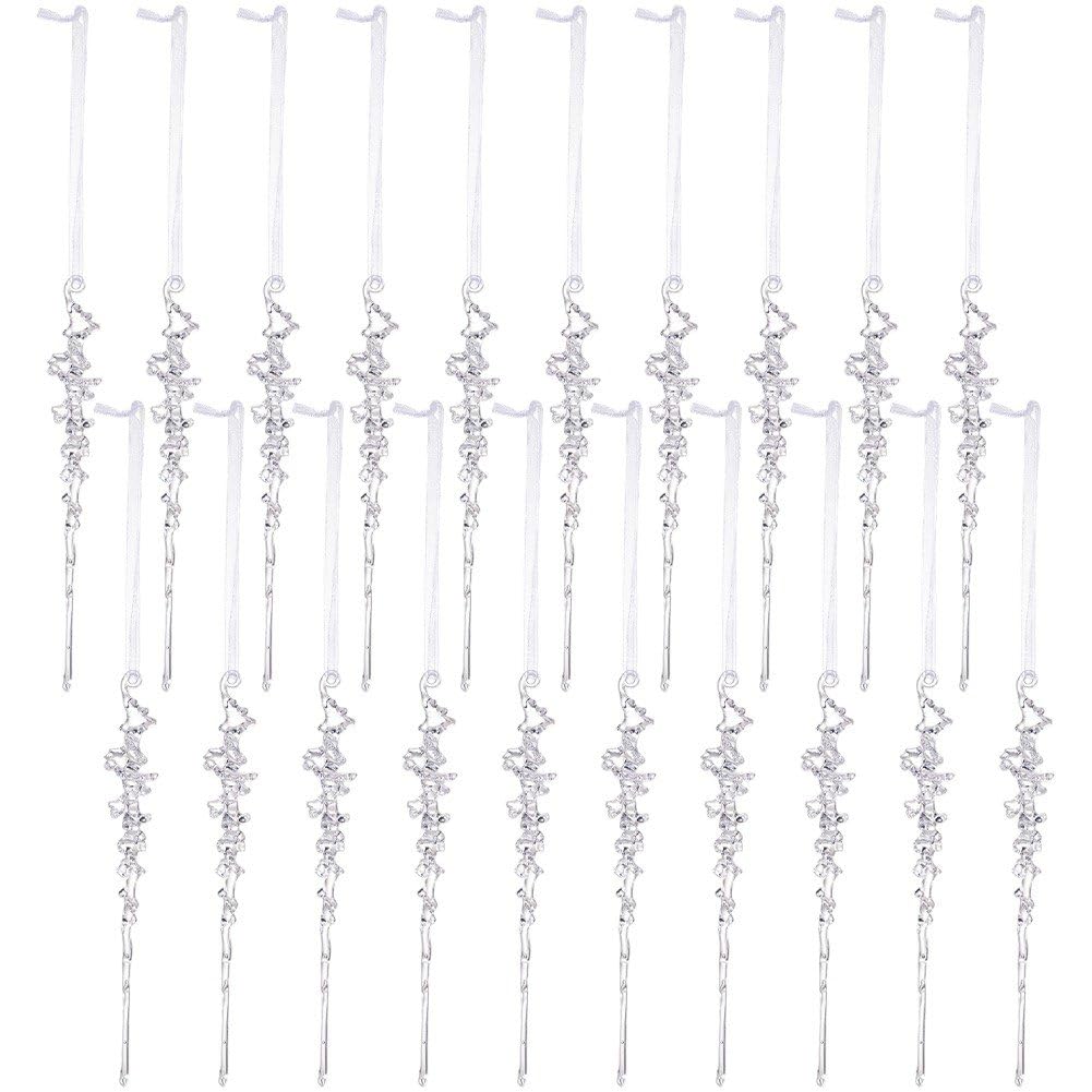Baokuan 20Pcs Christmas Icicle Ornaments For Christmas Tree Decorations, Hanging Acrylic Crystal Christmas Ornaments Clear Icicles For Christmas Tree, Winter Wonderland Decorations